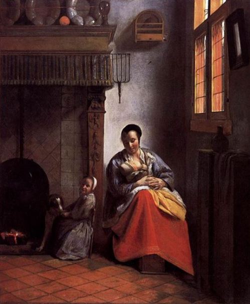 Pieter de Hooch 'A Woman Nursing an Infant with a Child and a Dog' (c.1658 - 60)