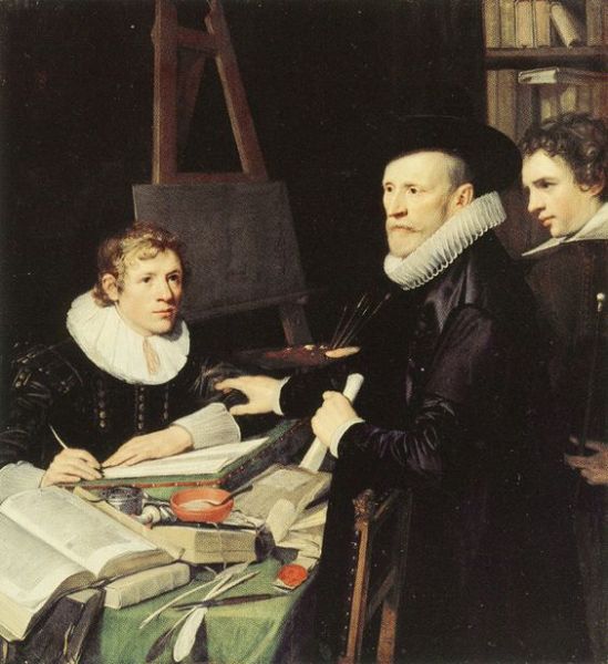 Jan van Ravesteyn 'Portrait of Pieter van Veen with his Son and Secretary' (c.1620)