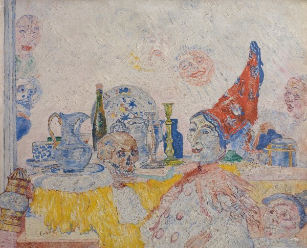 James Ensor 'Pierrot and Skeleton in a Yellow Robe' (1893)